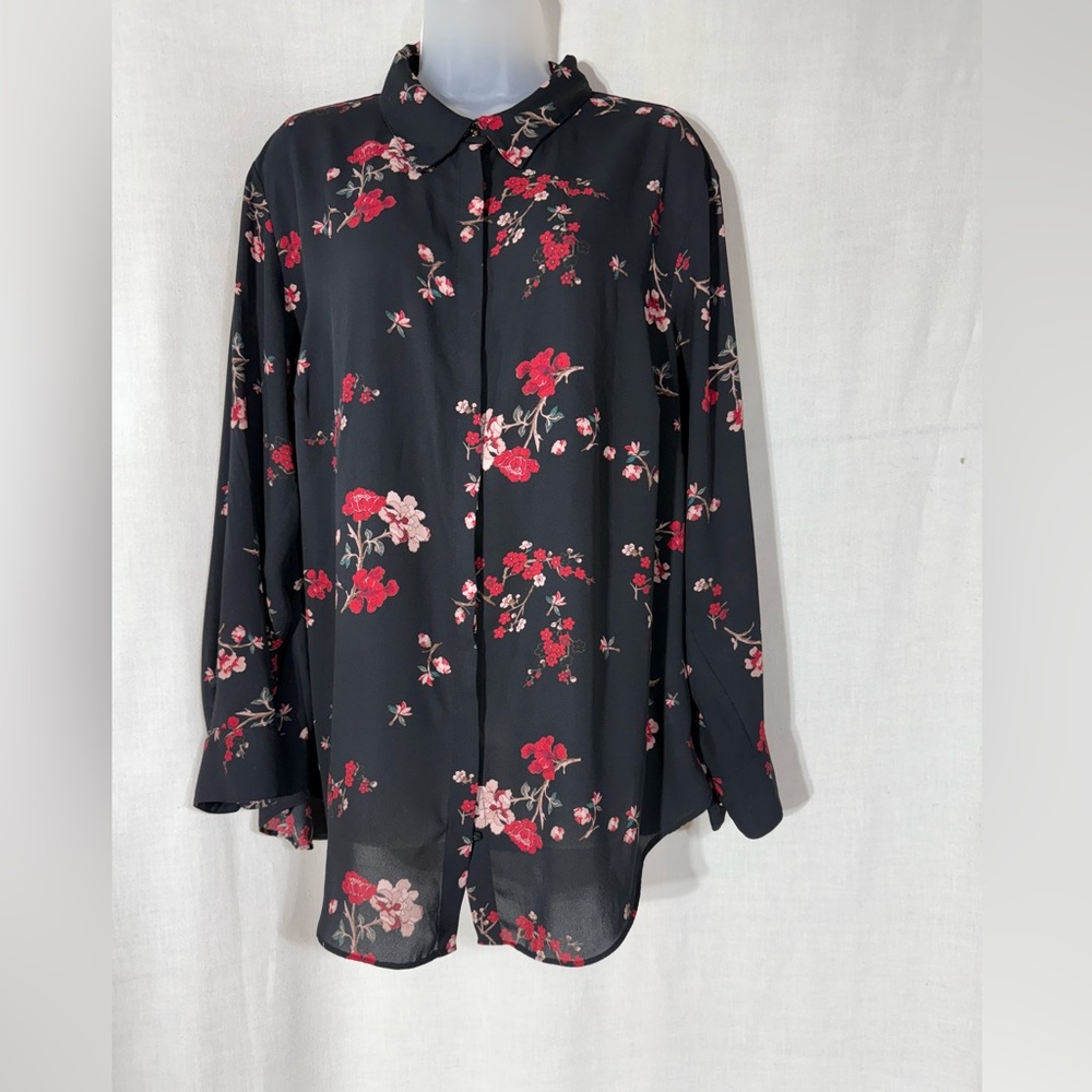Ralph Lauren Black and Red Floral button closure Blouse size 2X